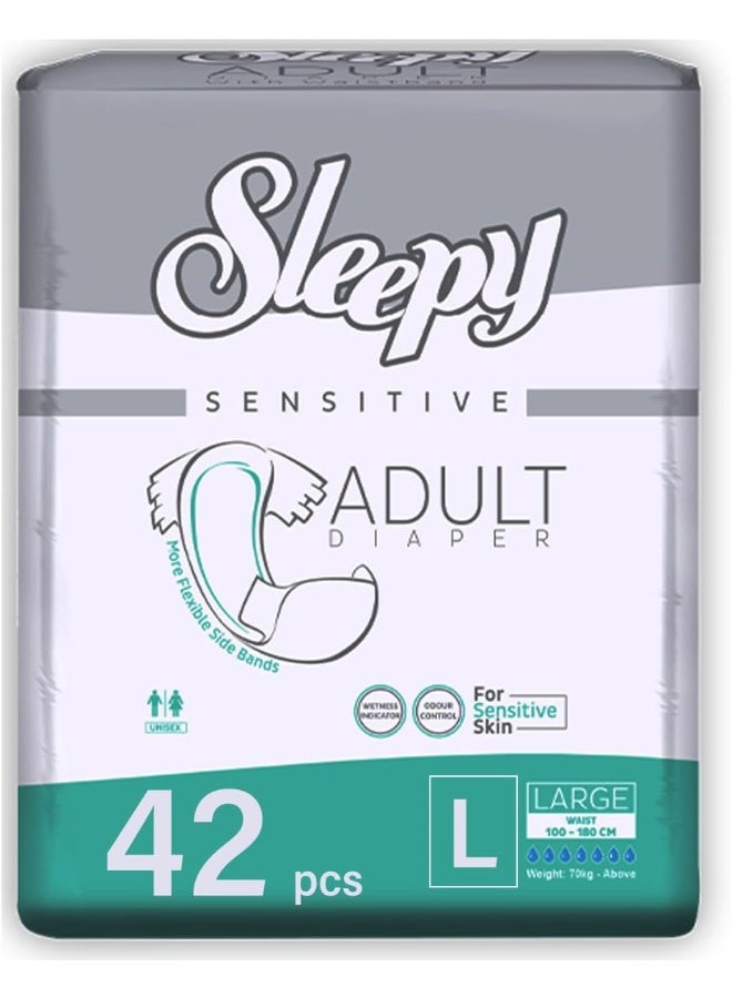 Sleepy Hypoallergenic 42 Adult Diapers | Size - Large | Unisex Diapers for Sensitive Skin | Odour Control Diapers Wetness Indicator | Comfortable & Adjustable | 100-150cm 3X14 - Image 1